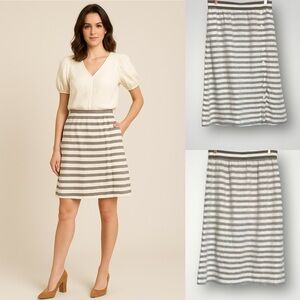𝅺J Jill | Love Linen Seaside Midi Skirt Button Up Striped 31” Knee Length